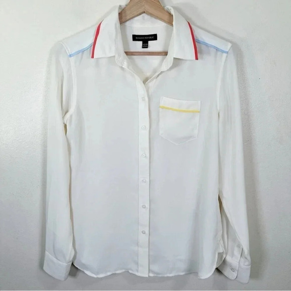 Banana Republic Womens Size Xsmall Color Accents Button Up Blouse Ivory Color - Picture 3 of 16
